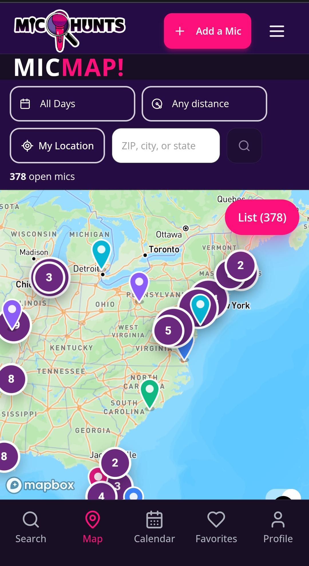 Open mics across the country on a map