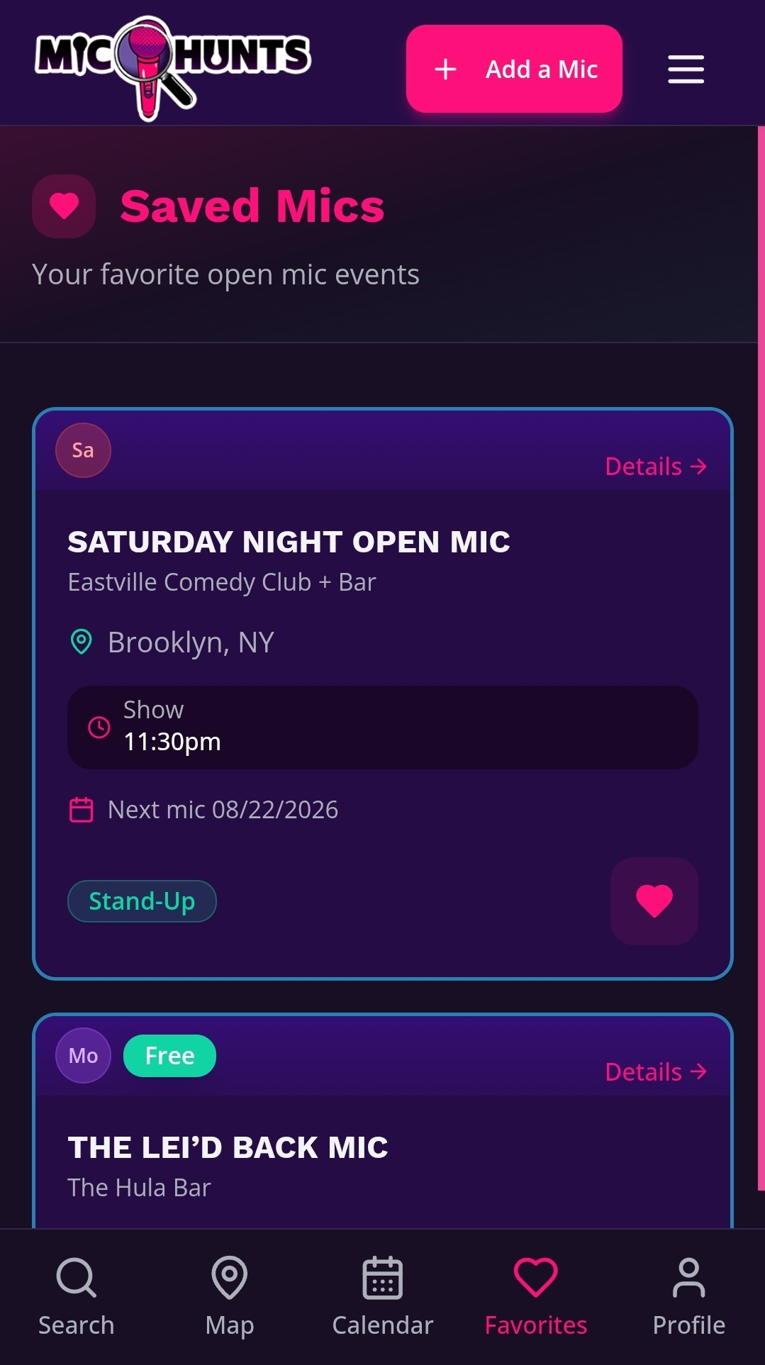 Saved mics and saved searches